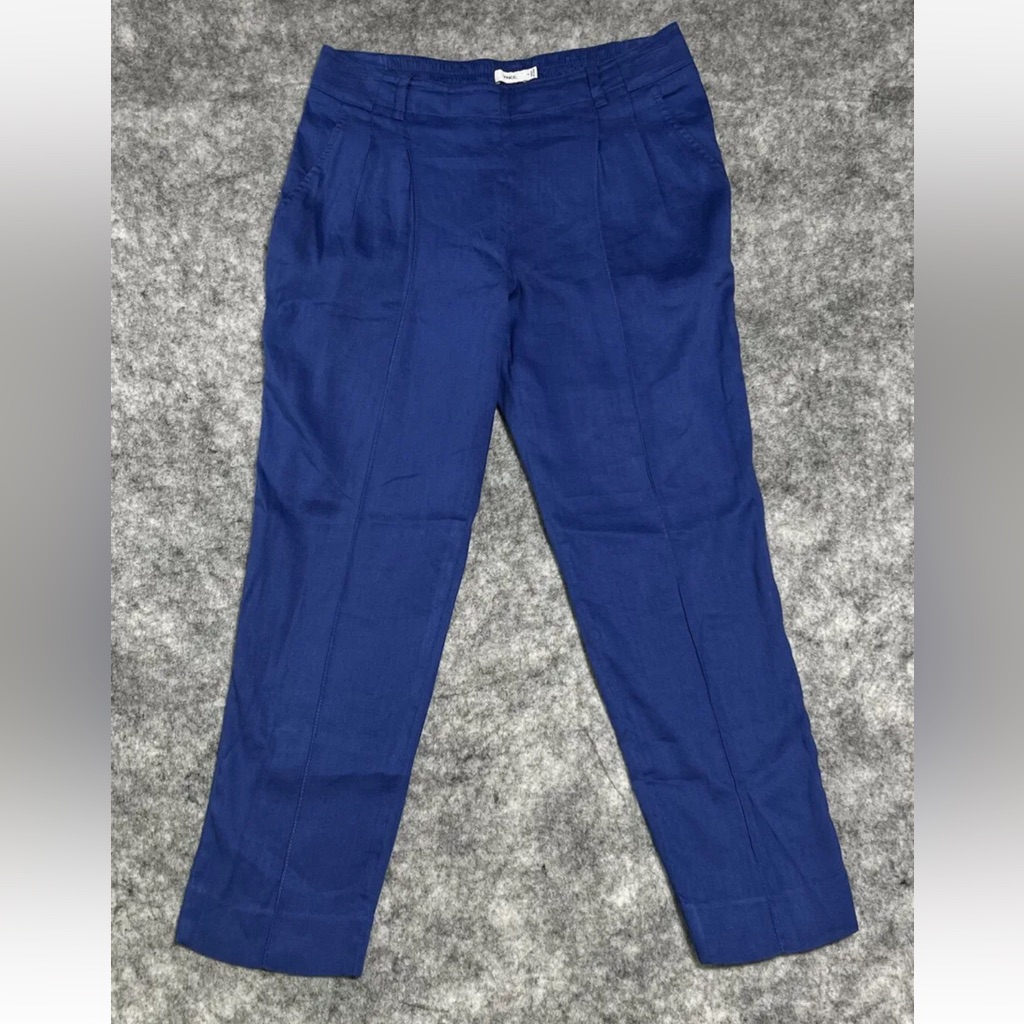 Vince Linen Blend Pants Women’s 4 Blue Pleated Pintuck Pull On Pockets Stretch